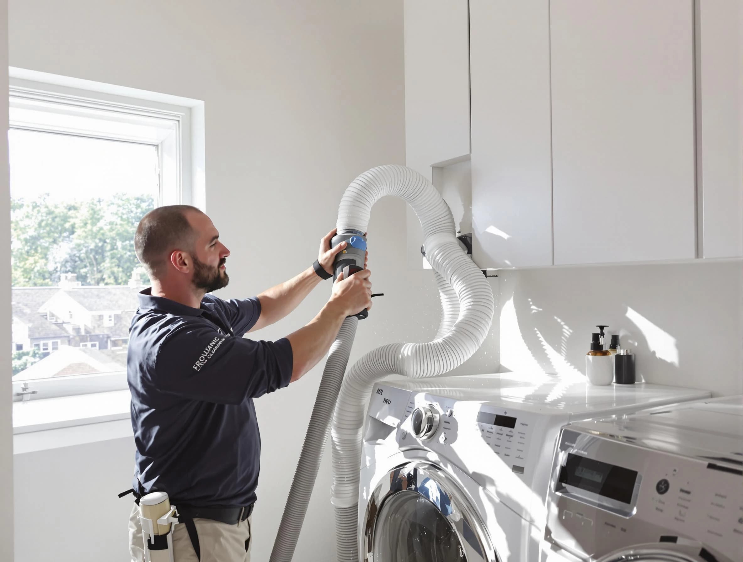 Certified Orange Dryer Vent Cleaning technician performing dryer vent cleaning in Orange