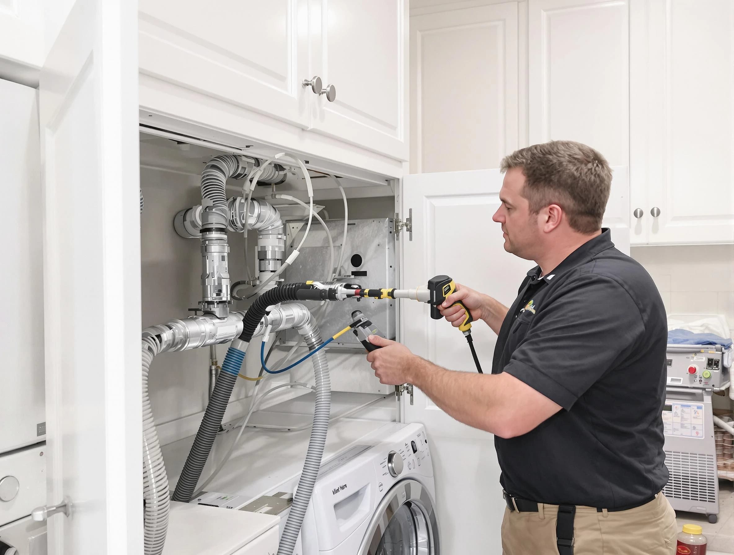 Orange Dryer Vent Cleaning professional removing severe blockage from a clogged dryer vent in Orange